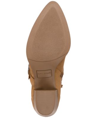 SUN STONE Womens Beige Buckle Accent Cushioned Elyssaa Pointed Toe Stacked Heel Zip-Up Booties M