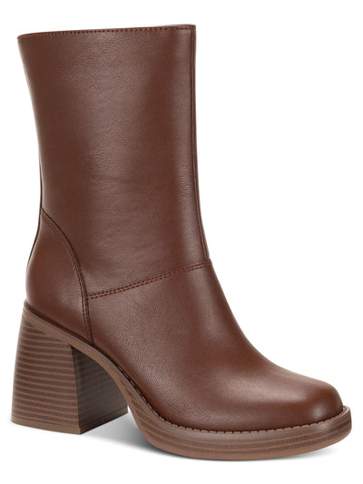 SUN STONE Womens Brown Lug Sole Cushioned Goring Aleenn Square Toe Stacked Heel Zip-Up Heeled Boots 11 M