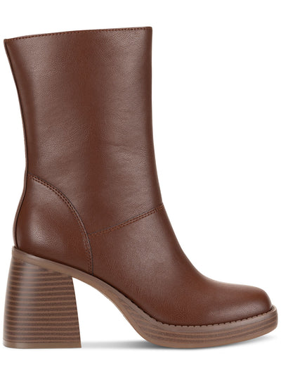 SUN STONE Womens Brown Lug Sole Cushioned Goring Aleenn Square Toe Stacked Heel Zip-Up Heeled Boots 11 M
