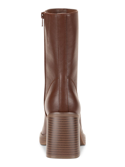 SUN STONE Womens Brown Lug Sole Cushioned Goring Aleenn Square Toe Stacked Heel Zip-Up Heeled Boots 11 M