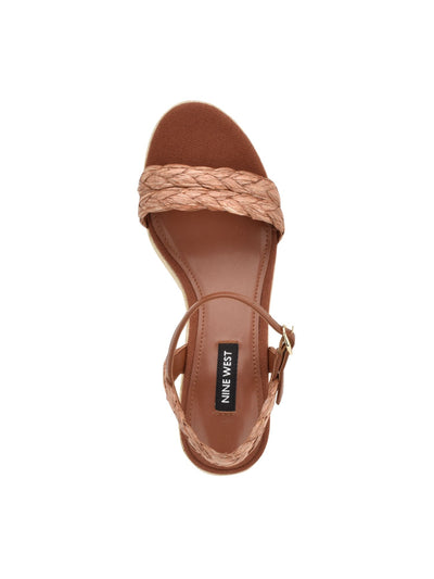 NINE WEST Womens Brown Mixed Media 2" Platform Woven Padded Rivva Open Toe Block Heel Buckle Espadrille Shoes 8.5 M