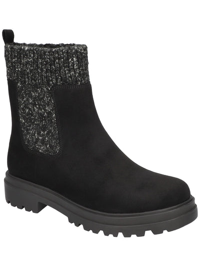 BELLA VITA Womens Black Mixed Media Mixed Knit Accent Lug Sole Padded Gable Round Toe Block Heel Zip-Up Winter Boots 9 M