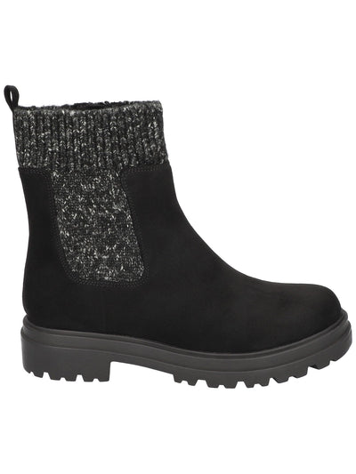 BELLA VITA Womens Black Mixed Media Mixed Knit Accent Lug Sole Padded Gable Round Toe Block Heel Zip-Up Winter Boots 9 M