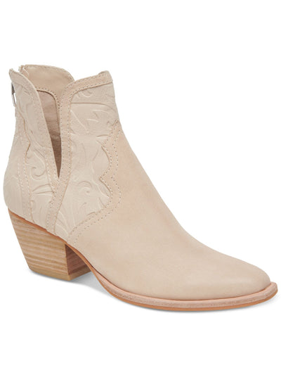 DOLCE VITA Womens Beige Mixed Media Side Cutouts Padded Silvan Almond Toe Stacked Heel Zip-Up Leather Western Boot 9