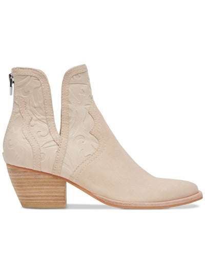 DOLCE VITA Womens Beige Mixed Media Side Cutouts Padded Silvan Almond Toe Stacked Heel Zip-Up Leather Western Boot 9