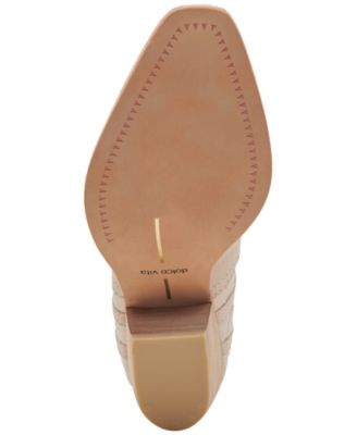 DOLCE VITA Womens Beige Mixed Media Side Cutouts Padded Silvan Almond Toe Stacked Heel Zip-Up Leather Western Boot