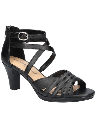 EASY STREET ALIVE AT 5 Womens Black Padded Strappy Buckle Accent Goring Crissa Peep Toe Block Heel Zip-Up Dress Heels Shoes 8 M