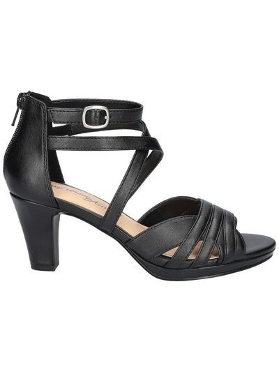EASY STREET ALIVE AT 5 Womens Black Padded Strappy Buckle Accent Goring Crissa Peep Toe Block Heel Zip-Up Dress Heels Shoes 8 M