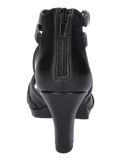 EASY STREET ALIVE AT 5 Womens Black Padded Strappy Buckle Accent Goring Crissa Peep Toe Block Heel Zip-Up Dress Heels Shoes 8 M