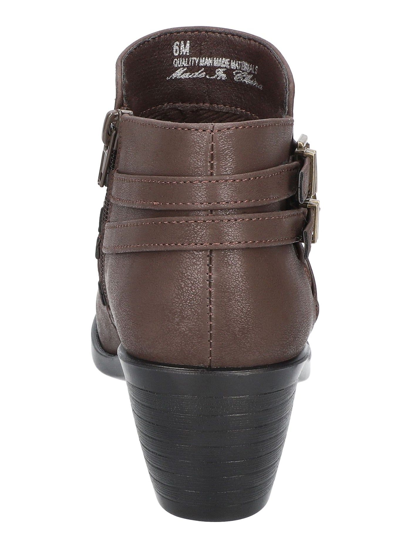 EASY STREET Womens Brown Double Ankle Straps Cushioned Murphy Almond Toe Block Heel Zip-Up Booties 9 W
