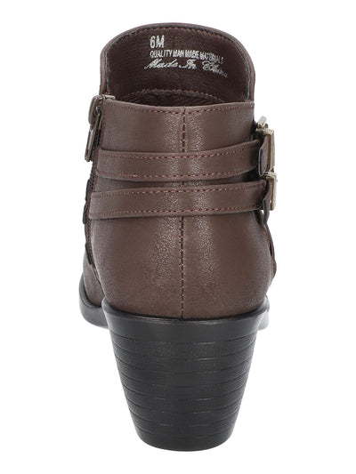 EASY STREET Womens Brown Double Ankle Straps Cushioned Murphy Almond Toe Block Heel Zip-Up Booties 9 W