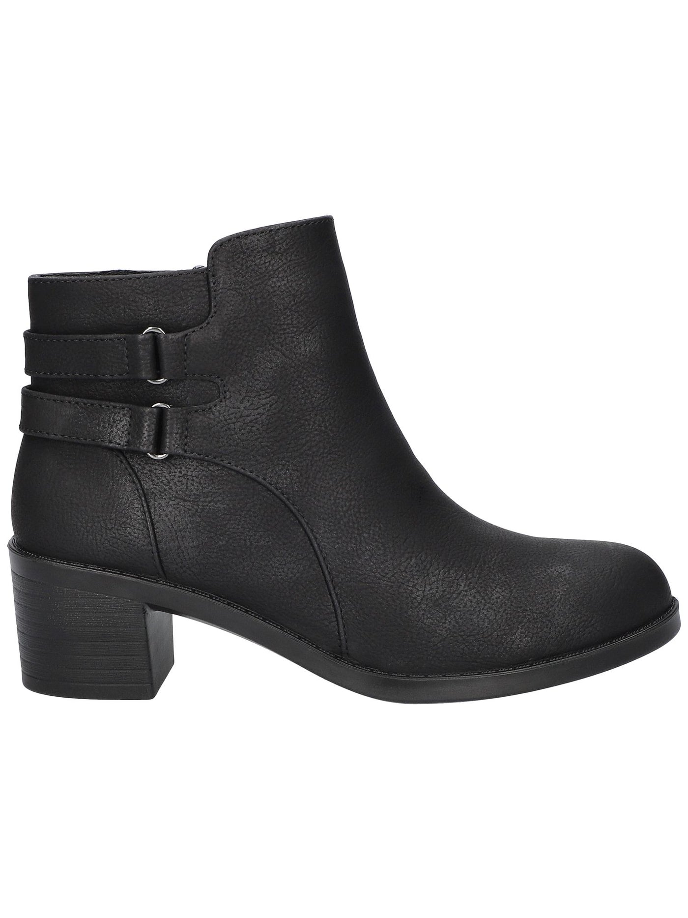 EASY STREET Womens Black Double Straps Cushioned Murphy Round Toe Block Heel Zip-Up Booties 5 M