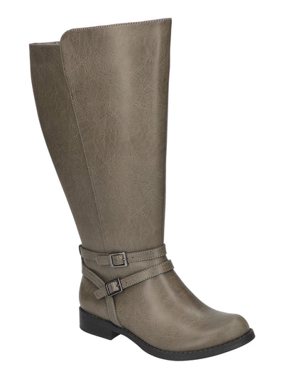 EASY STREET Womens Gray Athletic Buckled Ankle Straps Goring Padded Bay Plus Plus Round Toe Block Heel Zip-Up Boots Shoes 9 W WC