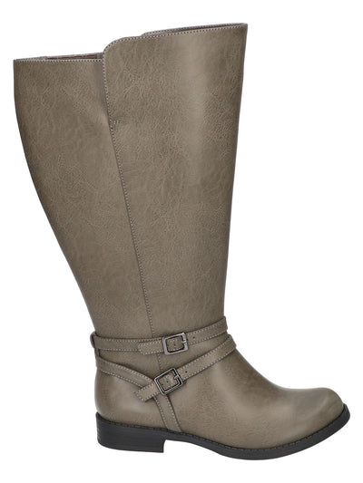 EASY STREET Womens Gray Athletic Buckled Ankle Straps Goring Padded Bay Plus Plus Round Toe Block Heel Zip-Up Boots Shoes 9 W WC