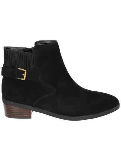 BELLA VITA Womens Black Stretch Pannel Buckle Accent Padded Dora Almond Toe Block Heel Zip-Up Leather Booties 8 W