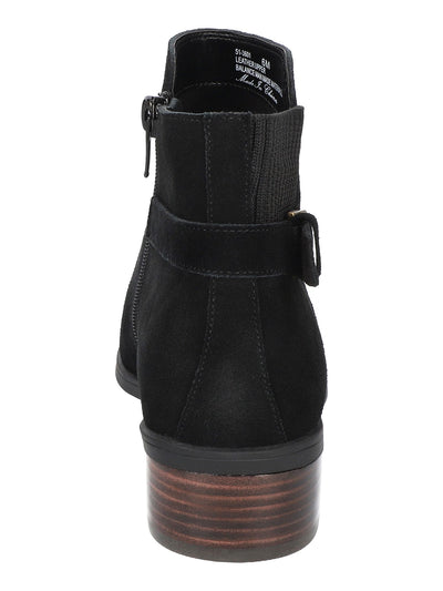 BELLA VITA Womens Black Stretch Pannel Buckle Accent Padded Dora Almond Toe Block Heel Zip-Up Leather Booties 8 W