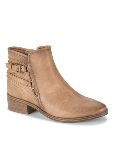 BARETRAPS Womens Beige Buckle Ankle Strap Accent Lightweight Flexible Cushioned Goring Mackenzie Almond Toe Stacked Heel Zip-Up Booties 7 M