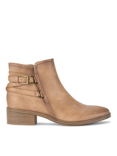 BARETRAPS Womens Beige Buckle Ankle Strap Accent Lightweight Flexible Cushioned Goring Mackenzie Almond Toe Stacked Heel Zip-Up Booties 7 M