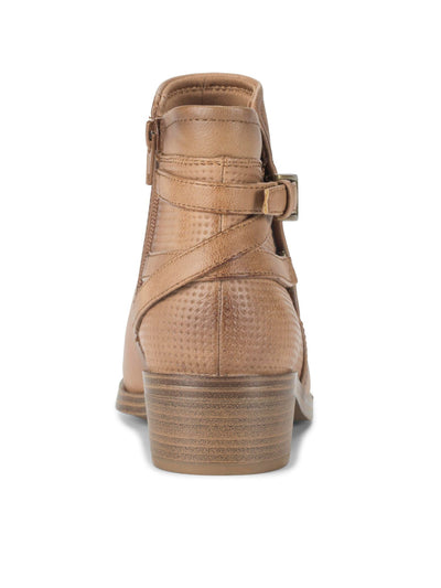 BARETRAPS Womens Beige Buckle Ankle Strap Accent Lightweight Flexible Cushioned Goring Mackenzie Almond Toe Stacked Heel Zip-Up Booties 7 M