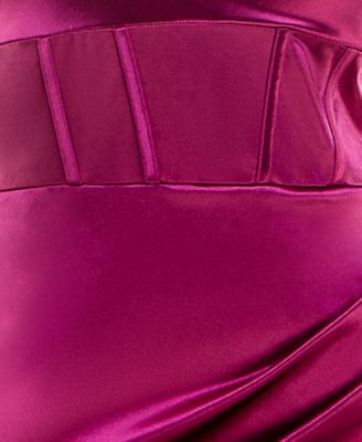 BCX DRESS Womens Burgundy Zippered Pleated Overlap Skirt Notched Hemline Spaghetti Strap Cowl Neck Above The Knee Party Body Con Dress