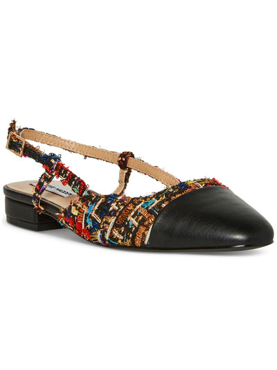 STEVE MADDEN Womens Black Color Block Mixed Media Padded Belinda Cap Toe Block Heel Buckle Slingback 7 M