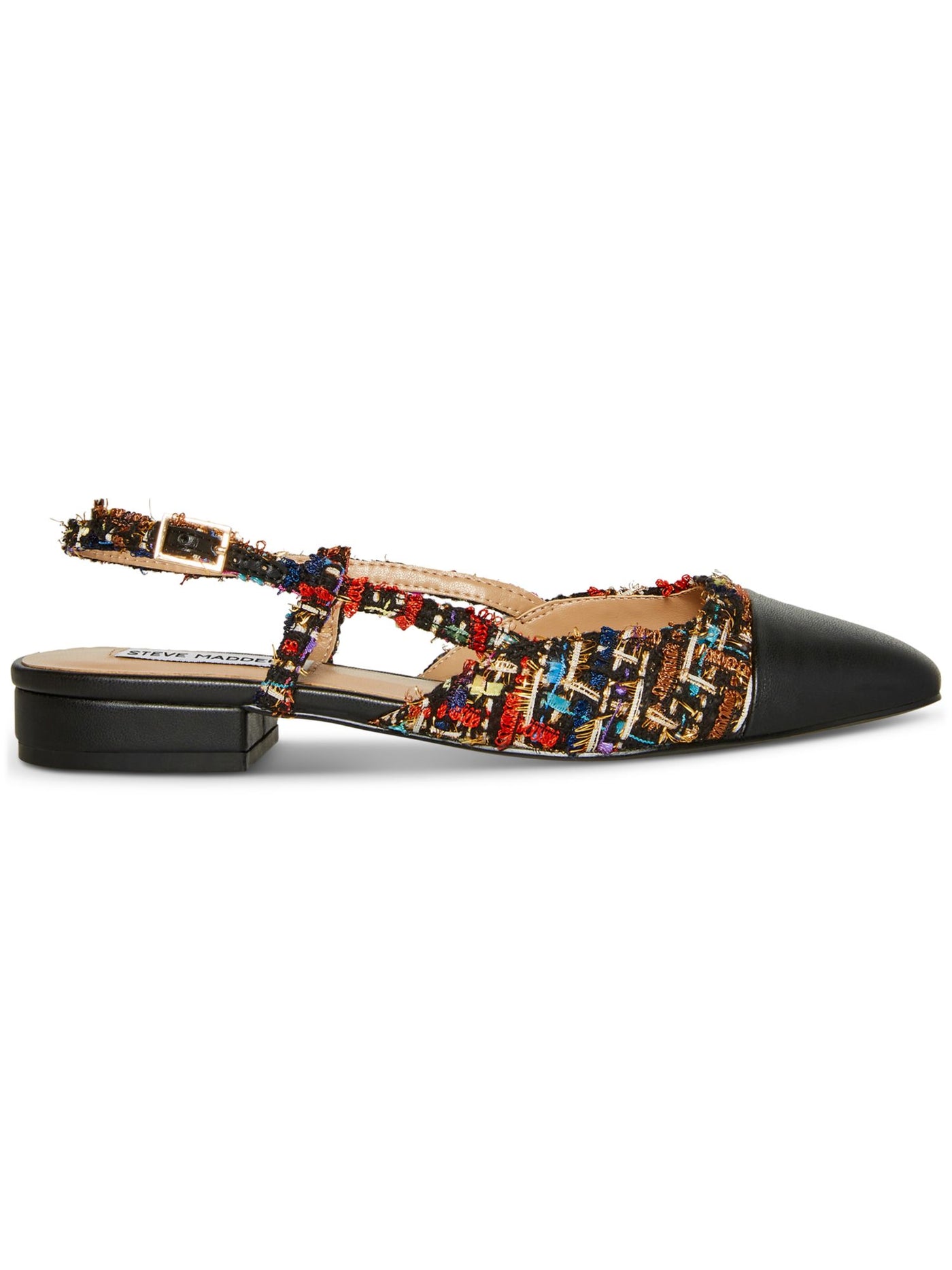 STEVE MADDEN Womens Black Color Block Mixed Media Padded Belinda Cap Toe Block Heel Buckle Slingback 7 M
