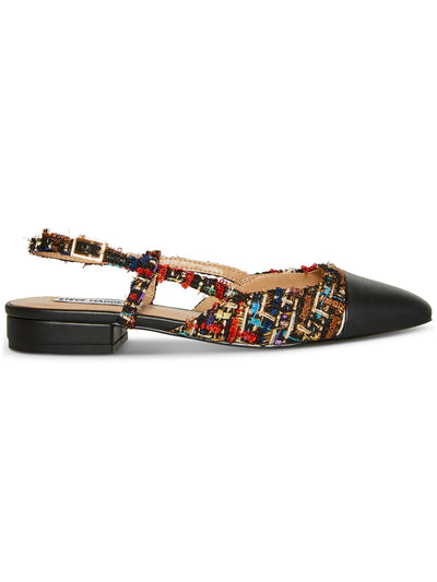 STEVE MADDEN Womens Black Color Block Mixed Media Padded Belinda Cap Toe Block Heel Buckle Slingback 7 M