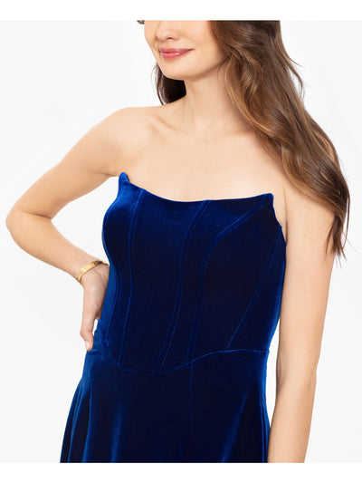BETSY & ADAM Womens Blue Zippered Lined Corset Boned Bodice Sleeveless Strapless Short Party Sheath Dress 12