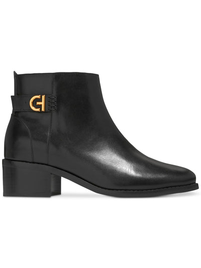 COLE HAAN Womens Black Metallic Accented Side Strap Padded Holis Almond Toe Block Heel Zip-Up Leather Booties 7.5 B