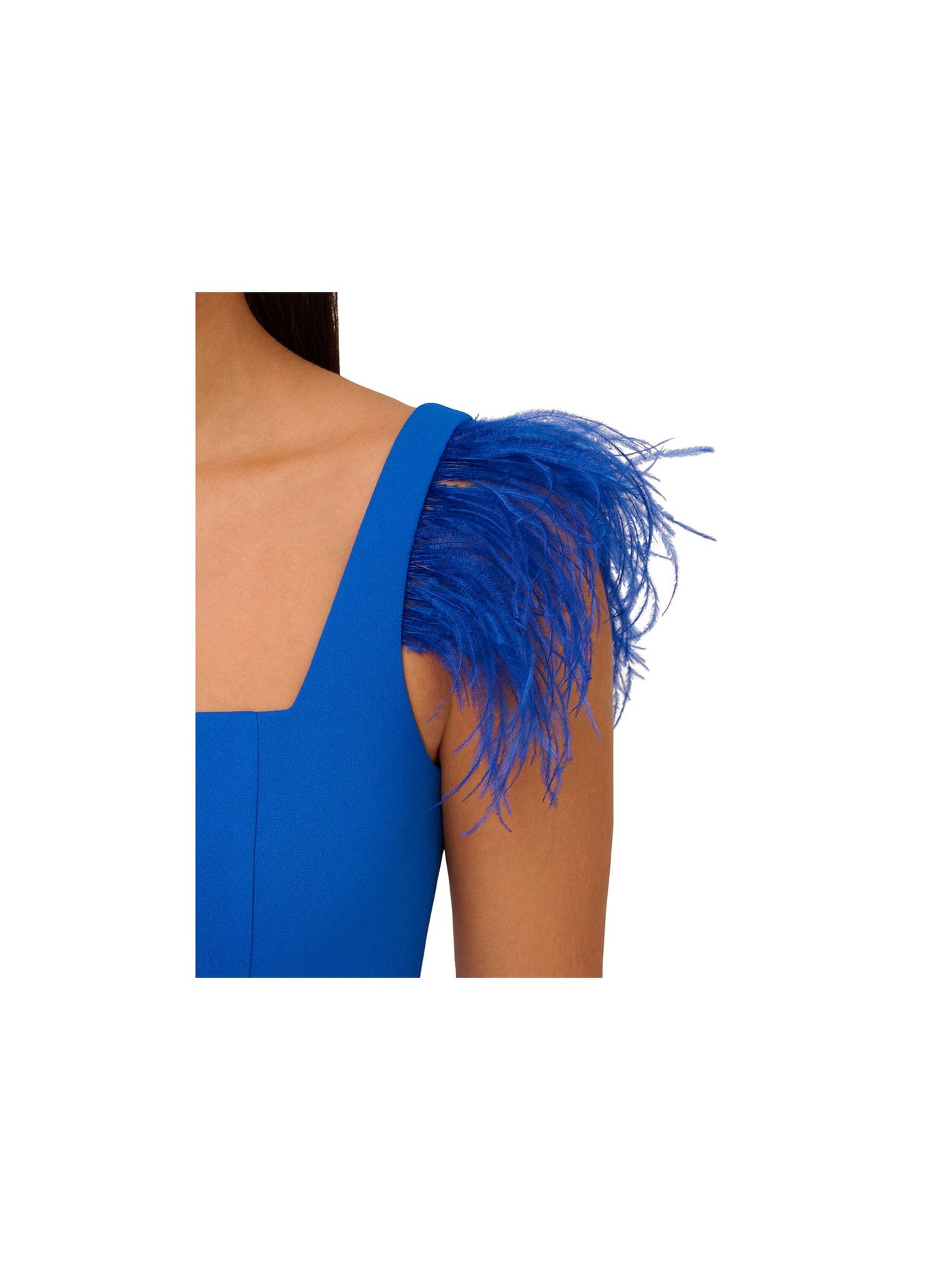 AIDAN Womens Blue Slitted Zippered Lined Feathered Sleeve Sleeveless Square Neck Below The Knee Evening Sheath Dress 2