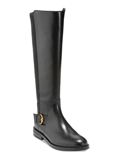 COLE HAAN Womens Black Mixed Media Stretch Pannel Buckled Ankle Strap Woven Clover Almond Toe Zip-Up Riding Boot 6.5 B