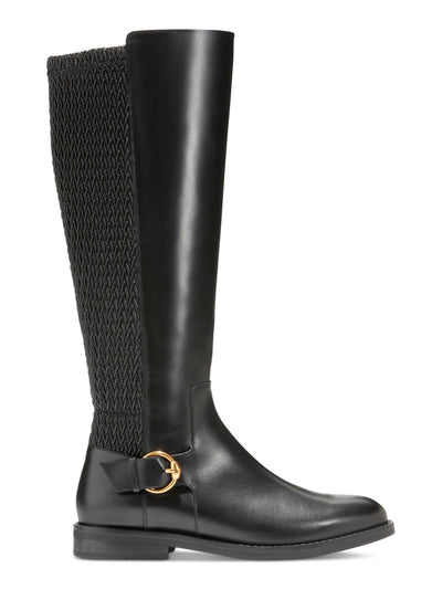 COLE HAAN Womens Black Mixed Media Stretch Pannel Buckled Ankle Strap Woven Clover Almond Toe Zip-Up Riding Boot 6.5 B