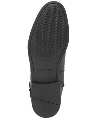 COLE HAAN Womens Black Mixed Media Stretch Pannel Buckled Ankle Strap Woven Clover Almond Toe Zip-Up Riding Boot B