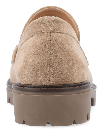 JOURNEE COLLECTION Womens Beige Hardware Accent Lug Sole Padded Jessamey Round Toe Block Heel Slip On Loafers Shoes 8.5