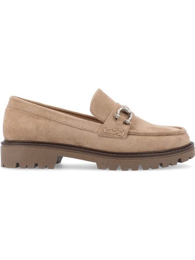 JOURNEE COLLECTION Womens Beige Hardware Accent Lug Sole Padded Jessamey Round Toe Block Heel Slip On Loafers Shoes 8.5