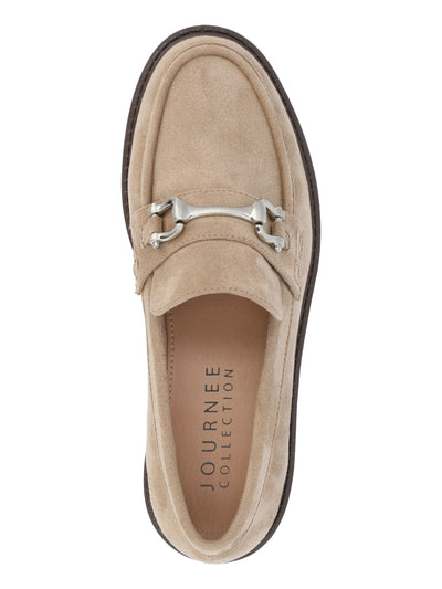 JOURNEE COLLECTION Womens Beige Hardware Accent Lug Sole Padded Jessamey Round Toe Block Heel Slip On Loafers Shoes 8.5