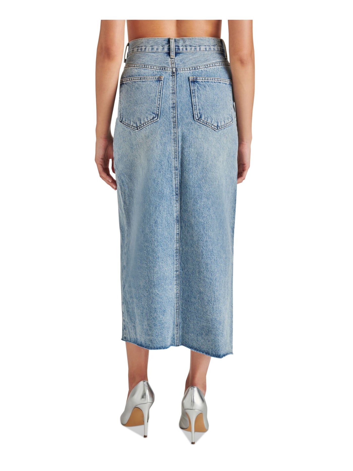 STEVE MADDEN Womens Blue Zippered Pocketed High Front Slit Raw-edge Hem Maxi Pencil Skirt 8
