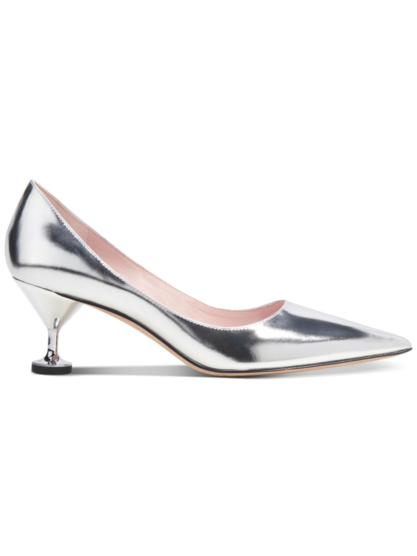 KATE SPADE NEW YORK Womens Silver Cushioned Garnish Pointed Toe Cone Heel Slip On Leather Dress Pumps Shoes 6 B