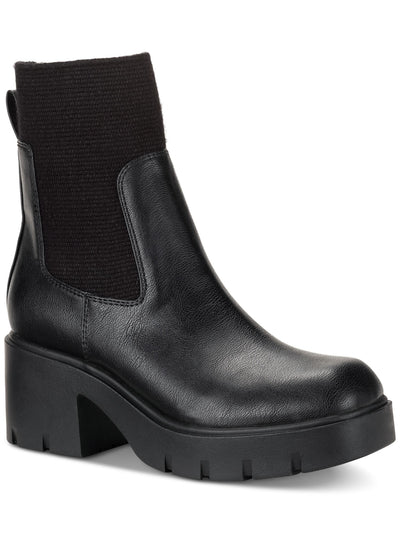 SUN STONE Womens Black Lug Sole Heel Pull-Tab Treaded Padded Stretch Square Toe Chelsea Boot 10 M