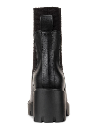 SUN STONE Womens Black Lug Sole Heel Pull-Tab Treaded Padded Stretch Square Toe Chelsea Boot 10 M