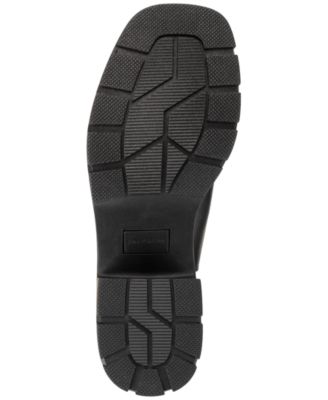 SUN STONE Womens Black Lug Sole Heel Pull-Tab Treaded Padded Stretch Square Toe Chelsea Boot M