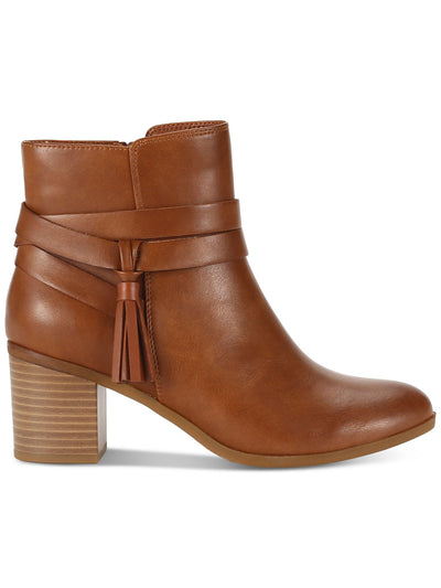 STYLE & COMPANY Womens Brown Ankle Strap Accents Padded Tasseled Catrionaa Round Toe Block Heel Zip-Up Booties 10 M