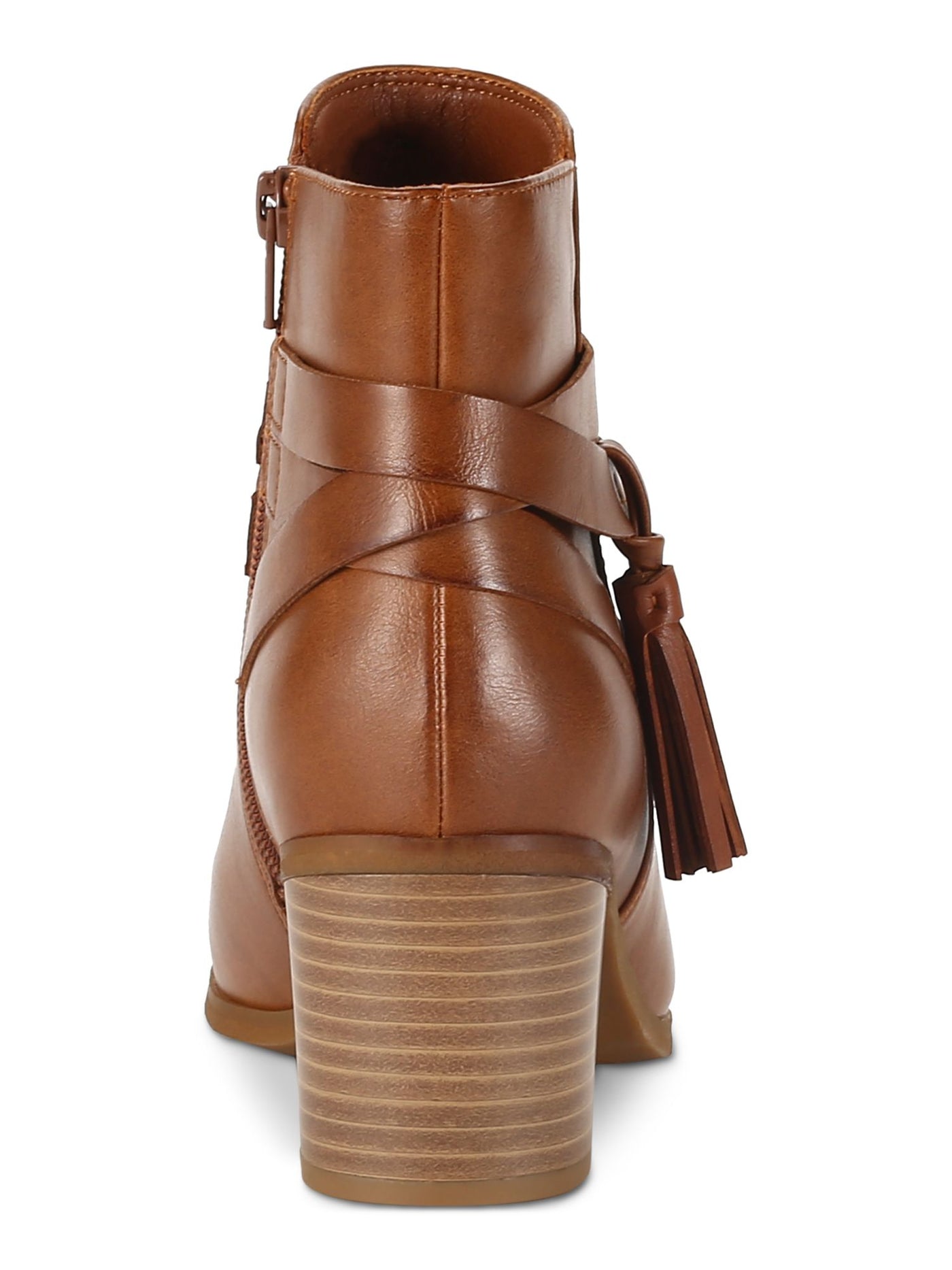 STYLE & COMPANY Womens Brown Ankle Strap Accents Padded Tasseled Catrionaa Round Toe Block Heel Zip-Up Booties 10 M