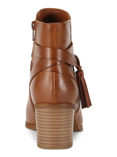 STYLE & COMPANY Womens Brown Ankle Strap Accents Padded Tasseled Catrionaa Round Toe Block Heel Zip-Up Booties 10 M