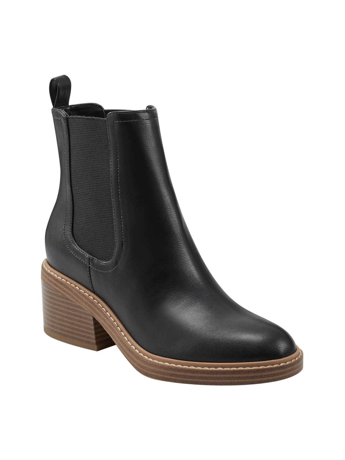 MARC FISHER Womens Black Heel Pull-Tab Padded Goring Modesty Almond Toe Block Heel Chelsea Boot 9 M