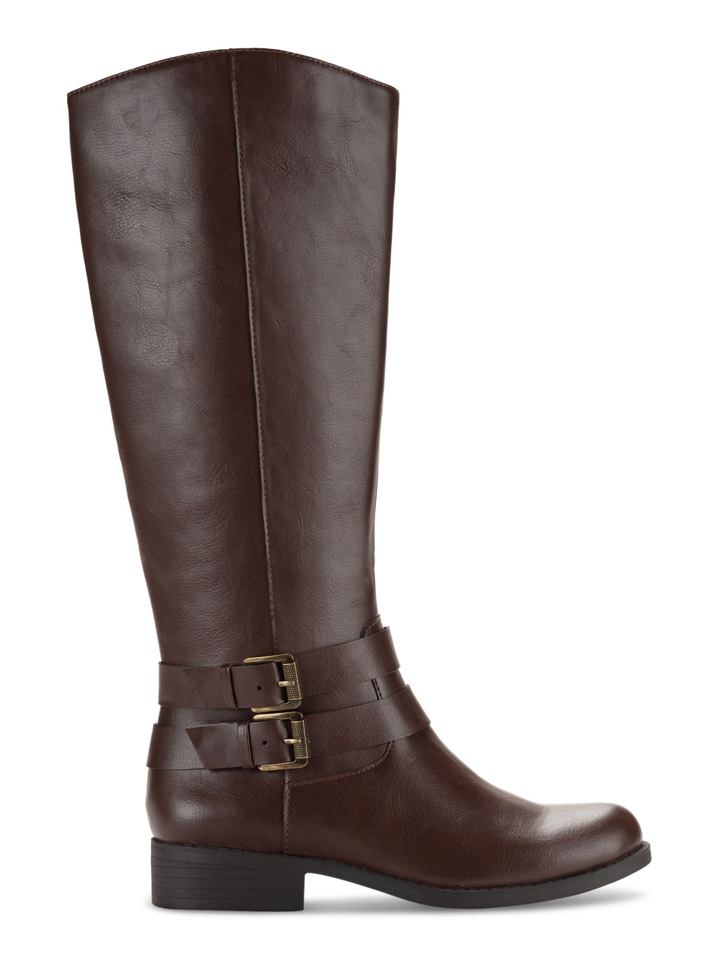 STYLE & COMPANY Womens Brown Buckled Ankle Straps Goring Padded Maliaa Round Toe Block Heel Zip-Up Riding Boot 8 M WC