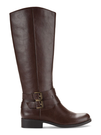STYLE & COMPANY Womens Brown Buckled Ankle Straps Goring Padded Maliaa Round Toe Block Heel Zip-Up Riding Boot 8 M WC