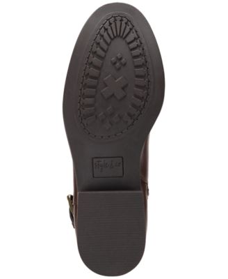 STYLE & COMPANY Womens Brown Buckled Ankle Straps Goring Padded Maliaa Round Toe Block Heel Zip-Up Riding Boot M