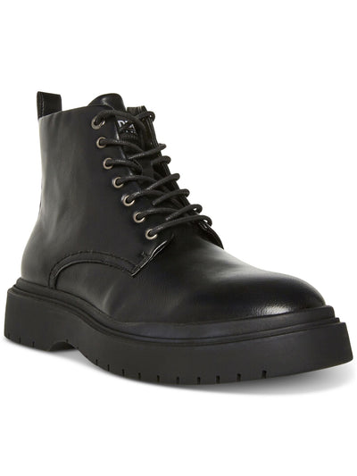 MADDEN Mens Black 1-1/2" Platform Lace-Up Front Heel Pull-Tab Padded Auustn Round Toe Wedge Zip-Up Combat Boots 12