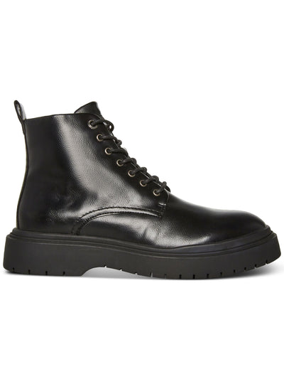 MADDEN Mens Black 1-1/2" Platform Lace-Up Front Heel Pull-Tab Padded Auustn Round Toe Wedge Zip-Up Combat Boots 12